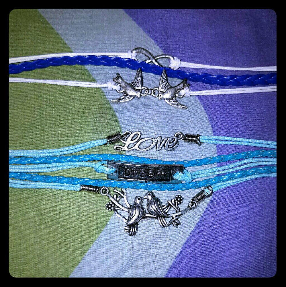 Bundle of Blue Wrap Look Bird Bracelets